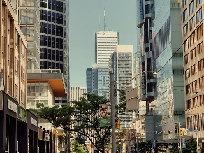 Downtown Toronto street with the BMO tower, where our black car service operates